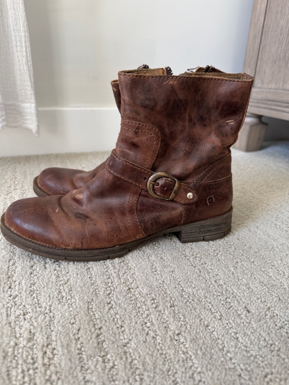 Born Brown Leather Ankle Boots with Buckle